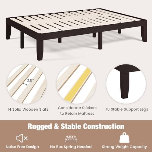 GIANTEX Full Wood Platform Bed Frame, 14 Inch Solid Rubber Wood Mattress Foundation, Heavy Duty Wooden Slats Support, No Box Spring Needed, Easy Assembly, Espresso