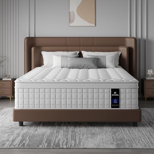 EVLWZL Queen Mattress, 12 Inch Queen Size Mattresses in a Box with Memory Foam Hybrid, Individual Pocket Spring for Provide Support and Improve Sleep,Medium Firm(White)