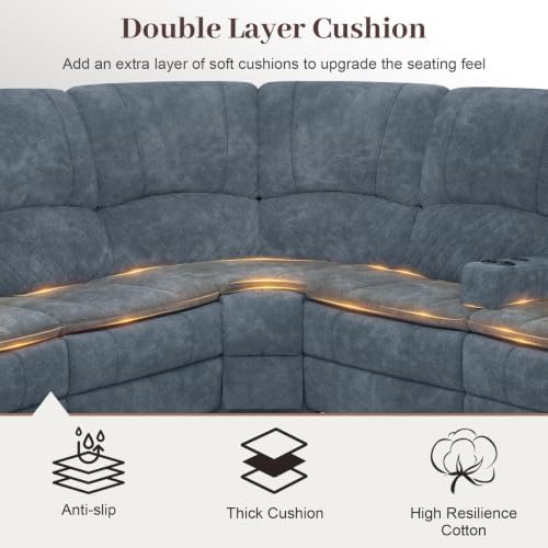 4 Seater Reclining Sofa Set, Modern Living Room Couch Set (Fabric,Blue)