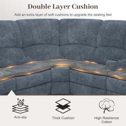 4 Seater Reclining Sofa Set, Modern Living Room Couch Set (Fabric,Blue)