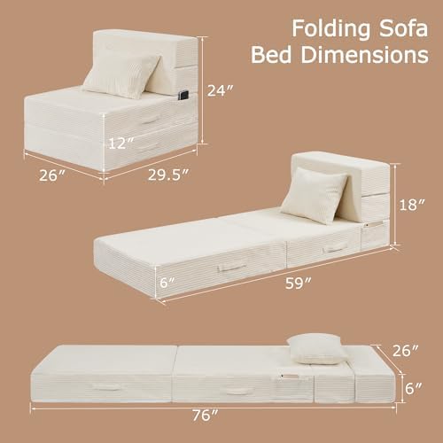 Folding Sofa Bed, Convertible Sleeper Chair Bed, Floor Sofa with Bag
