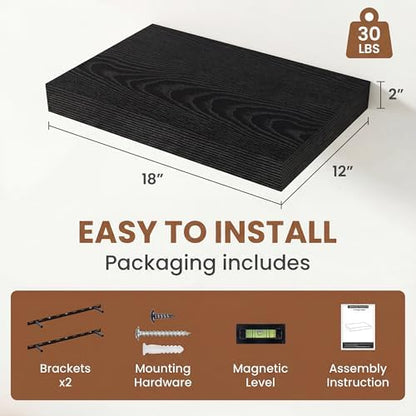 Floating Shelves for Wall 18x12” Set of 2, Black