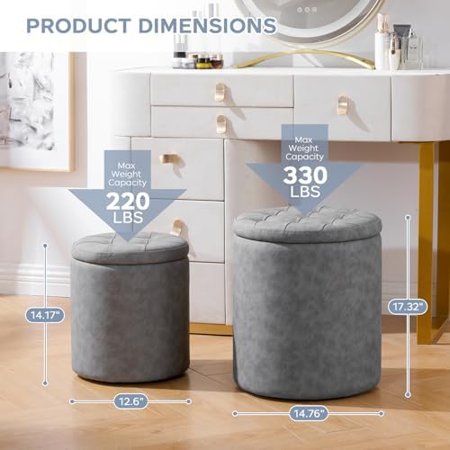 Faux Round Ottoman with Storage, Small Foot Stool for Living Room Bedroom