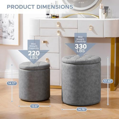 Faux Round Ottoman with Storage, Small Foot Stool for Living Room Bedroom