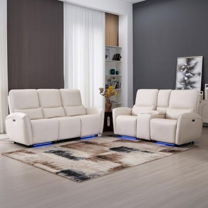 Bonzy Home Power Recliner Sofa Set, Single Sofa+Loveseat+3 Seat, White