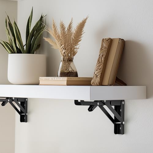 Matte Black Folding Shelf Brackets, 10 Inch, 6 Pack