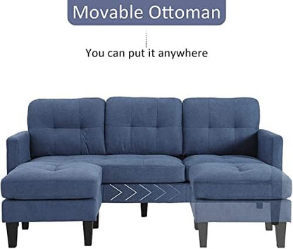 Grepatio Convertible Sectional Sofa Couch, L-Shaped Couch with Modern Linen Fabric for Small Space (Blue)