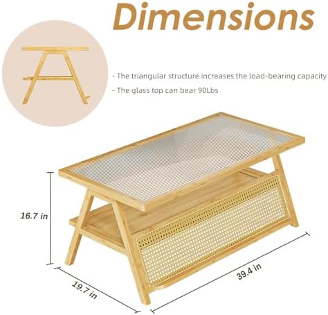 Bamworld Coffee Table with Storage Mid-Century Modern Coffee Table Boho
