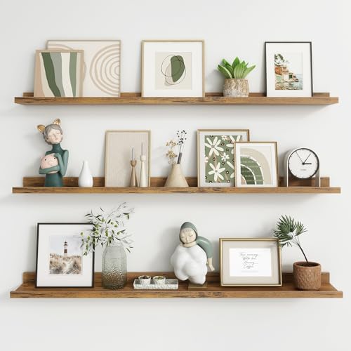 Picture Ledge Shelf, 48 Inch Brown Floating Shelves Set of 3