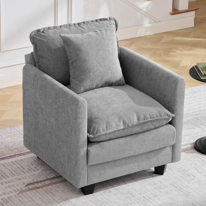 30'' Cloud Single Couch, Cloud Sofa with Throw Pillow, Modern 1 Seater Reading Chair with Deep Seat, Accent Chairs for Living Room, Bedroom, Small Apartment, Light Grey