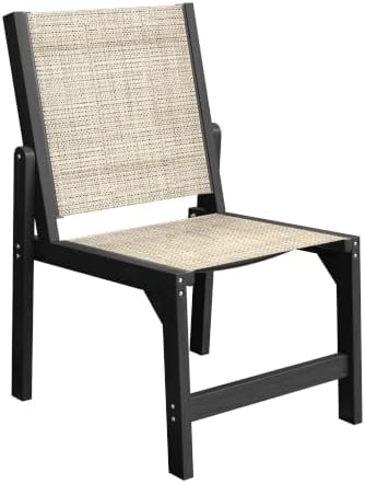Stackable Outdoor Dining Chairs, HDPE Frame with Teslin Fabric, Black