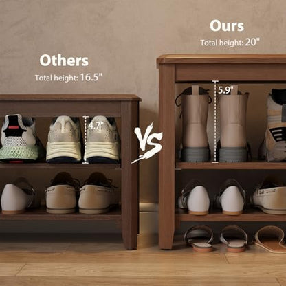 AQIMUELE Wood Shoe Rack Bench, 2 Tier Shoe Rack for Front Door Entrance
