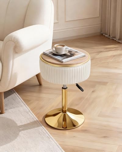 LITZFUR Adjustable Vanity Stool, Swivel Vanity Chair with Storage, Beige