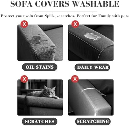 2Pcs Couch Arm Covers, Armrest Cover for Sofa, Sofa Arms Covers Washable Arms with Twist Pins Soft,Skin-Friendly for Pets (Texture Metal Gray, Armrest Cover)
