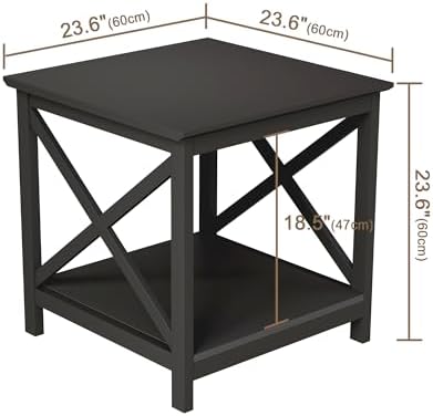 ChooChoo End Table, 24 Inch End Table with 2-Tier Storage Shelf