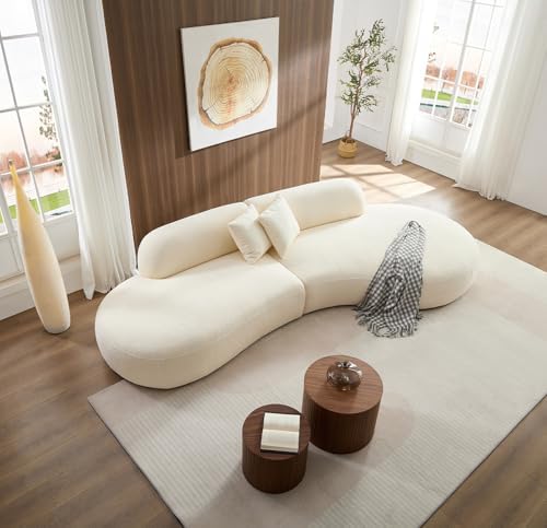 135.4" Oversized Curved Couch, Luxury Modern Sectional Sofa, Beige