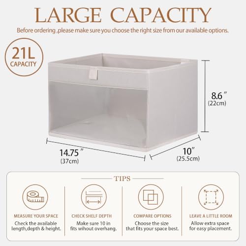 WUIKE Closet Storage Bins with Clear Window, Beige, Large, 3-Pack