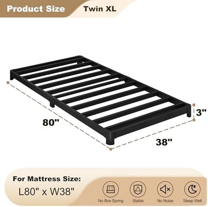 3 inch Twin XL Bed Frame with Rounded Corner, Low Profile Bed Frame