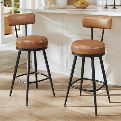 VASAGLE Bar Stools Set of 2, Swivel Counter Height with Back, 25.6-Inch