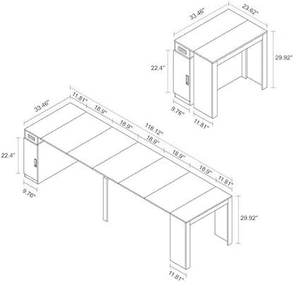24"-118" Extendable Dining Table with Storage & Outlet for 2-12 People, Oak