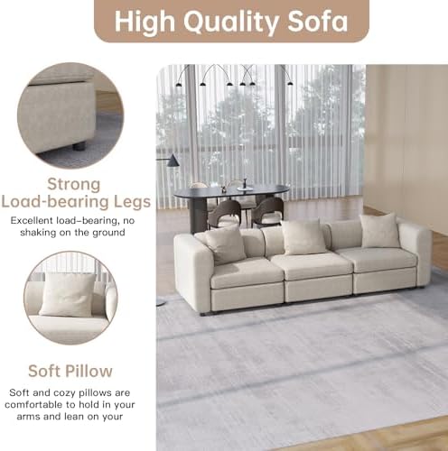 Miuuod 4 Seaters Oversized Sectional Sofa for Living Room,4 Seats for Small Space,Broad Seater & Convertible Couche Lisure Cozy Velvet Seats,Sleeper Sectional Sofa Beige