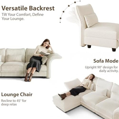 Corduroy Modular Sectional Cloud Couch with Storage, Oversized 7-Seat