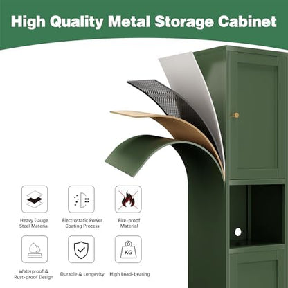 Metal Kitchen Pantry Cabinet for Small Space, 67" Tall Storage Cabinets with 2 Doors and Adjustable Shelves, Freestanding Narrow Bathroom Cabinet, 15.7" W Slim Pantry
