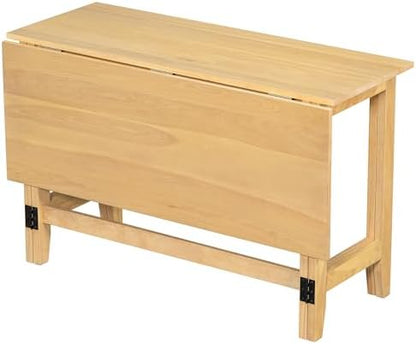 LUMISOL Extendable Dining Room Table for 4, Small Folding Drop Leaf Kitchen Dining Table, 18–36 inch, Space-Saving, Easy Assembly, Natural