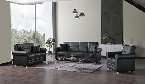 Ottomanson Convertible Sofa Bed Futon Couch with Hidden Storage & Click-Clack Sit-Sleep Conversion – Firm Support Sleeper Sofa for Living Room, Apartment & Guest Room, Black