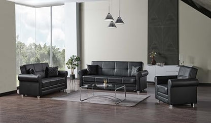 Ottomanson Convertible Sofa Bed Futon Couch with Hidden Storage & Click-Clack Sit-Sleep Conversion – Firm Support Sleeper Sofa for Living Room, Apartment & Guest Room, Black