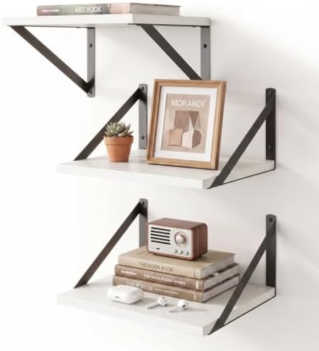 White Floating Shelves Set of 3, 12"W x 10"D Wall Shelf with Bracket