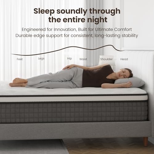 Sleep 12 Inch Queen Size Mattress, Hybrid Mattress in a Box, Cooling Gel Memory Foam and Individual Pocket Springs for Pressure Relief, CertiPUR-US Certified, Medium Firm Feel