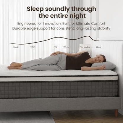 Sleep 12 Inch Queen Size Mattress, Hybrid Mattress in a Box, Cooling Gel Memory Foam and Individual Pocket Springs for Pressure Relief, CertiPUR-US Certified, Medium Firm Feel