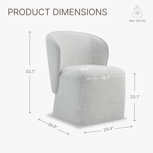 KISLOT Upholstered Dining Chairs with Wheels, No Assembly Stain Resistant Fabric Modern Barrel Armchair with Casters, Dining Room Chairs for Kitchen Living Room Bedroom, Light Grey, Set of 2