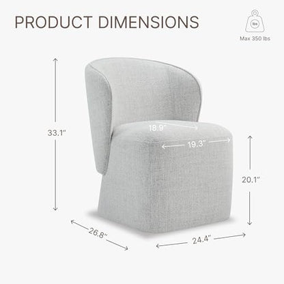 KISLOT Upholstered Dining Chairs with Wheels, No Assembly Stain Resistant Fabric Modern Barrel Armchair with Casters, Dining Room Chairs for Kitchen Living Room Bedroom, Light Grey, Set of 2
