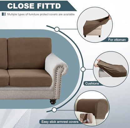 UNBBRRL Seat Cushion Cover and Back Covers for Corner Sofa Stretch Jacquard, Non Slip L Shaped Sofa Slipcover with Storage Ottoman, Sectional Couch Cover for Chaise Lounge (Camel,24 x 67 x 6”)