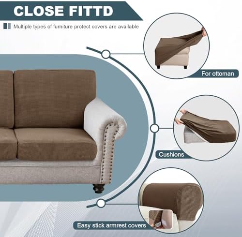 UNBBRRL Seat Cushion Cover and Back Covers for Corner Sofa Stretch Jacquard, Non Slip L Shaped Sofa Slipcover with Storage Ottoman, Sectional Couch Cover for Chaise Lounge (Camel,16 x 16 x 6”)