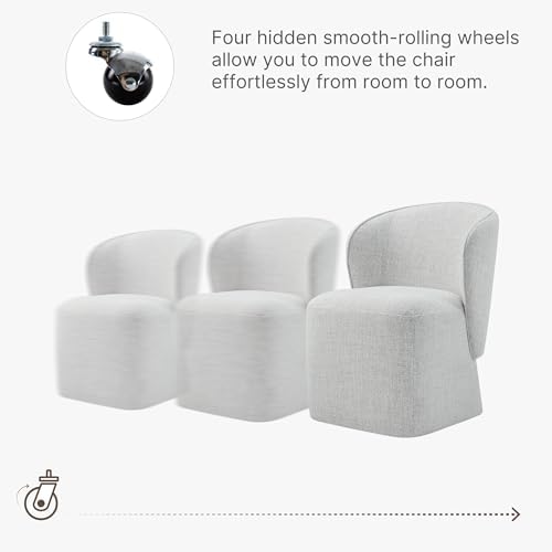 KISLOT Upholstered Dining Chairs with Wheels, No Assembly Stain Resistant Fabric Modern Barrel Armchair with Casters, Dining Room Chairs for Kitchen Living Room Bedroom, Light Grey, Set of 2