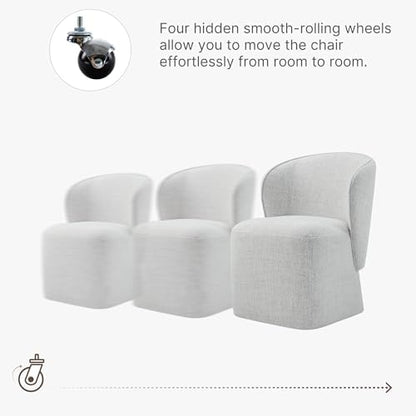 KISLOT Upholstered Dining Chairs with Wheels, No Assembly Stain Resistant Fabric Modern Barrel Armchair with Casters, Dining Room Chairs for Kitchen Living Room Bedroom, Light Grey, Set of 2