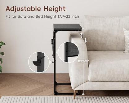 Vagusicc C-Shaped End Table with Charging Station, Small Side Table for Couch, 33" Tall Adjustable Height C Table, Couch Tables that Slide Under, Sofa Table TV Tray for Living Room, Gray Walnut
