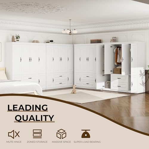 Large Capacity Wardrobe Closet with 2 Drawers White