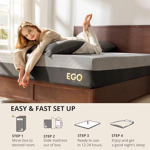 EGOHOME King 10 inch Memory Foam Mattress for Back Pain Relief Medium Firm