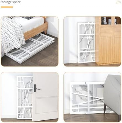 Lutown-Teen 32 inch Folding Small Desk, White Marble