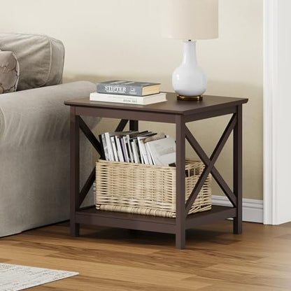 ChooChoo End Tables Set of 2, 24 Inch End Table with 2-Tier Storage Shelf