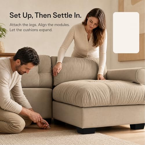 130" Velvet Cloud Couch, 3 Seater Sofa Couch, Taupe