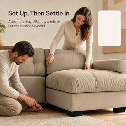130" Velvet Cloud Couch, 3 Seater Sofa Couch, Taupe