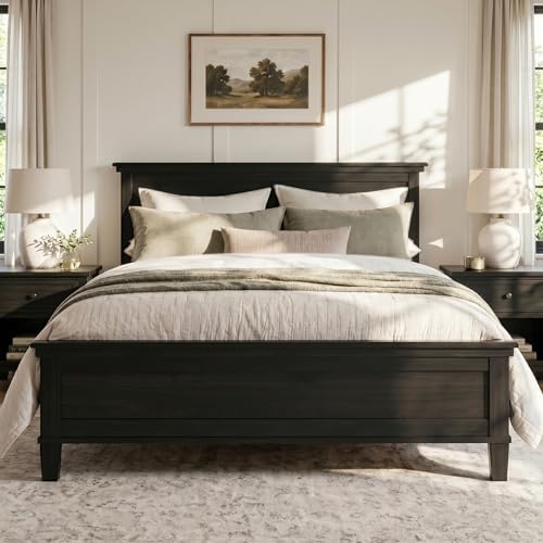 Merax Queen Size Platform Bed Frame with Headboard, Mid-Century Modern Wood Bed, Farmhouse Bed Frame with Solid Wood Legs, Wood Slat Support, No Box Spring Required, Easy Assembly
