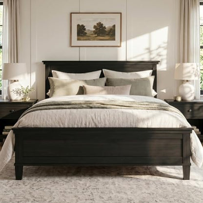 Merax Queen Size Platform Bed Frame with Headboard, Mid-Century Modern Wood Bed, Farmhouse Bed Frame with Solid Wood Legs, Wood Slat Support, No Box Spring Required, Easy Assembly