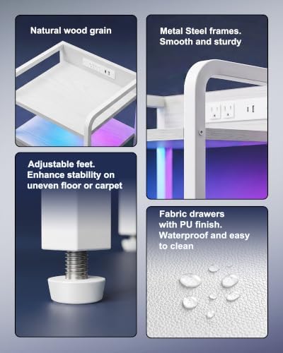 Fixwal Led Nightstand with Dynamic RGB Color Ambient Light, White