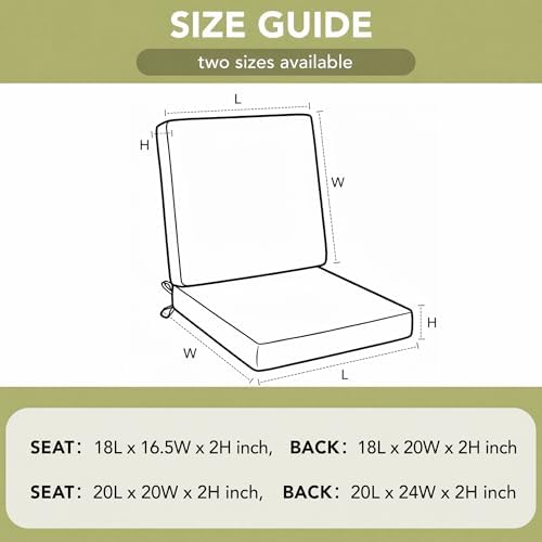 Outdoor Chair Cushions 20x20 Inch, Set of 6, Dark Grey